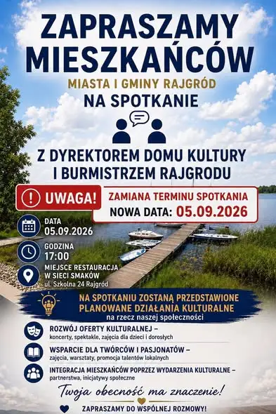 Zmiana terminu spotkania z mieszkańcami Rajgrodu – nowy termin 5 września