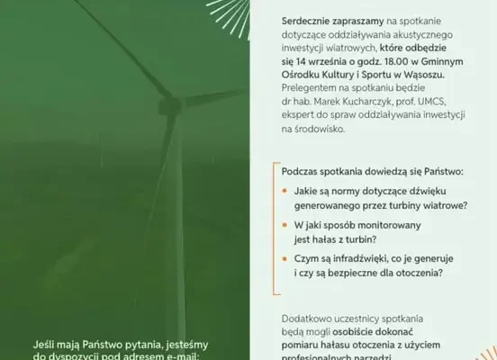 Wąsosz: spotkanie o hałasie z farm wiatrowych – 14 września