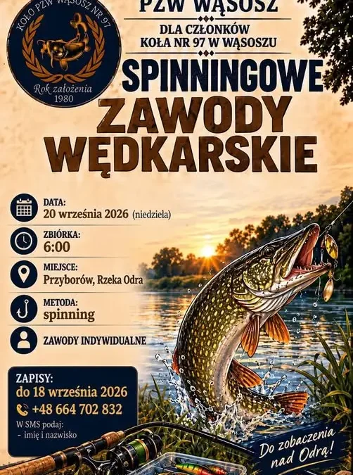 Zawody spinningowe nad Odrą – Koło PZW nr 97 w Wąsoszu zaprasza