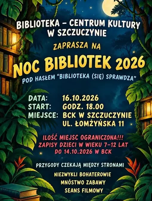Noc Bibliotek 2026 w Szczuczynie – zostało już tylko kilka wolnych miejsc