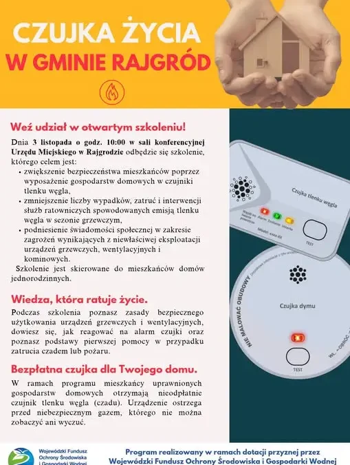 Rajgród: bezpłatne czujki czadu i dymu dla mieszkańców. Szkolenie 3 listopada