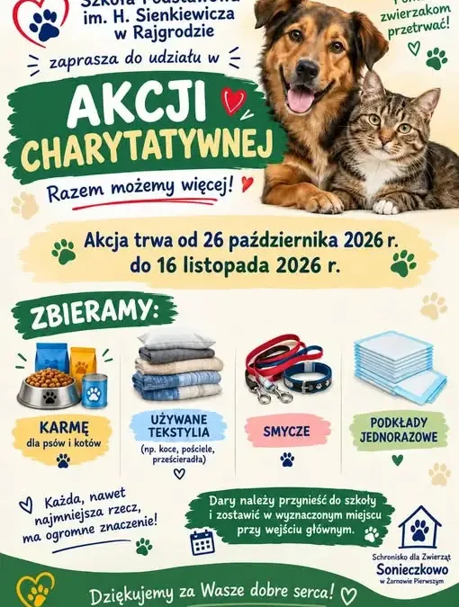Rajgród: Szkoła Podstawowa zbiera dary dla schroniska Sonieczkowo