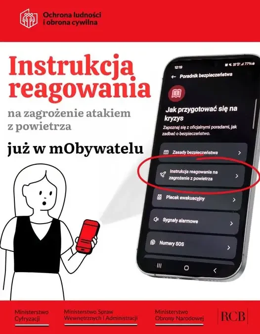 Instrukcja na wypadek ataku z powietrza dostępna w aplikacji mObywatel