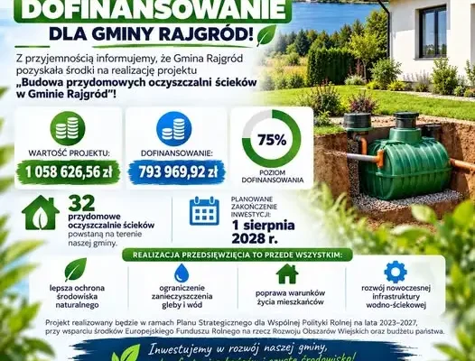 Rajgród stawia na ekologię – 32 przydomowe oczyszczalnie ścieków z unijnym wsparciem