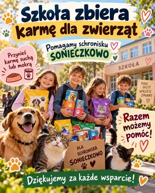 Szkoła Podstawowa nr 4 w Grajewie organizuje zbiórkę karmy dla schroniska Sonieczkowo